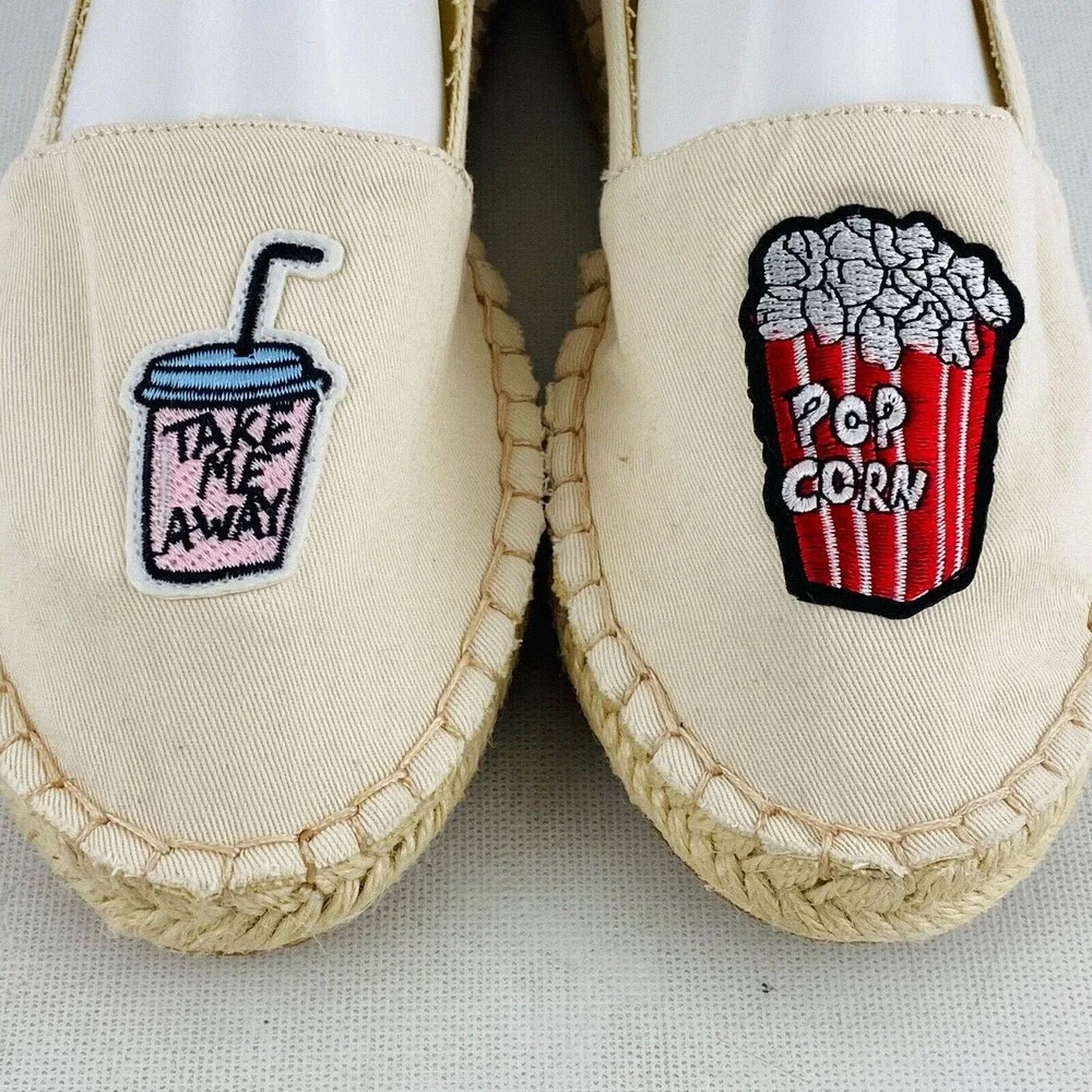 Womens 8.5 Bamboo Maldives Espadrilles Popcorn Drink Ivory Canvas Slip On‎ Shoes
